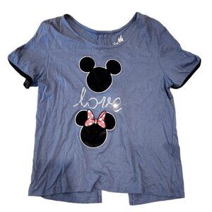 Mickey & Minnie Sequined Love T-Shirt Lace-up Back Women's Large